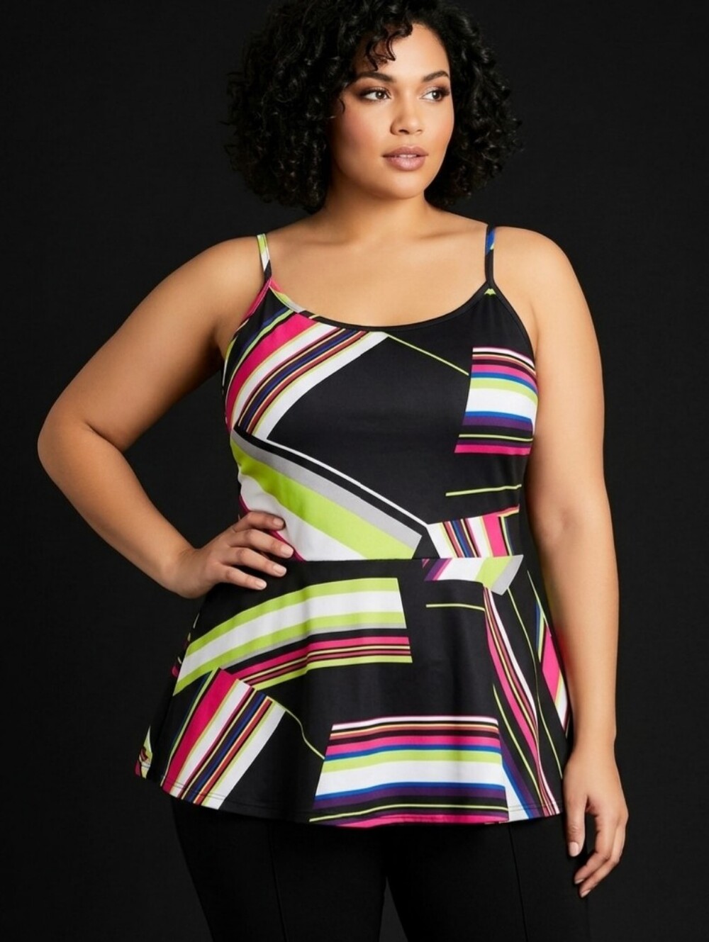 Ashley Stewart Women's Tank Top Flare Multi Color Peplum Racerback NWT Size 12